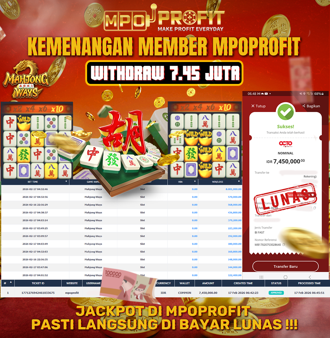 MPOPROFIT JACKPOT SLOT PGSOFT! KEMENANGAN MURNI DI (MAHJONG WAYS TOTAL RP. 7.450.000,- LUNAS)